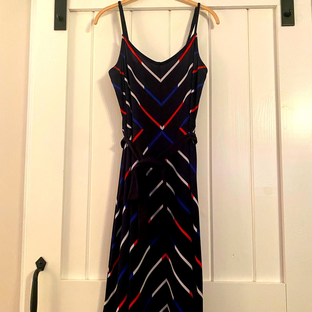 Tommy Hilfiger Adjustable Spaghetti Strap Dress Medium Navy Blue/Red/White